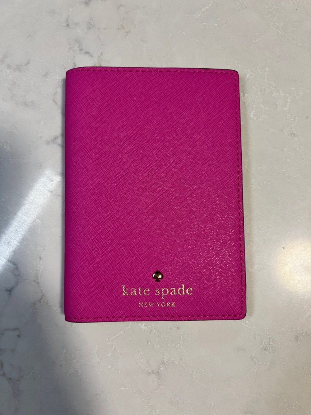 kate spade Hot Pink Leather Passport Cover with Gold Logo